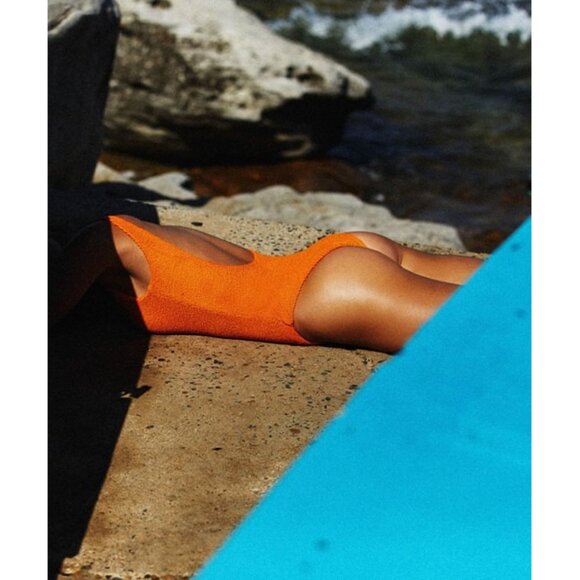 NWOT It's Now Cool The Backless One Piece Crinkle in Tangerine S - Picture 2 of 4